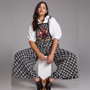 NWT ANTHROPOLOGIE - Embroidered Wide Leg Jumpsuit - Black Motif